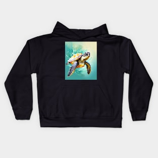 Sea Turtle Surrounded by Splashes of Watercolor Kids Hoodie